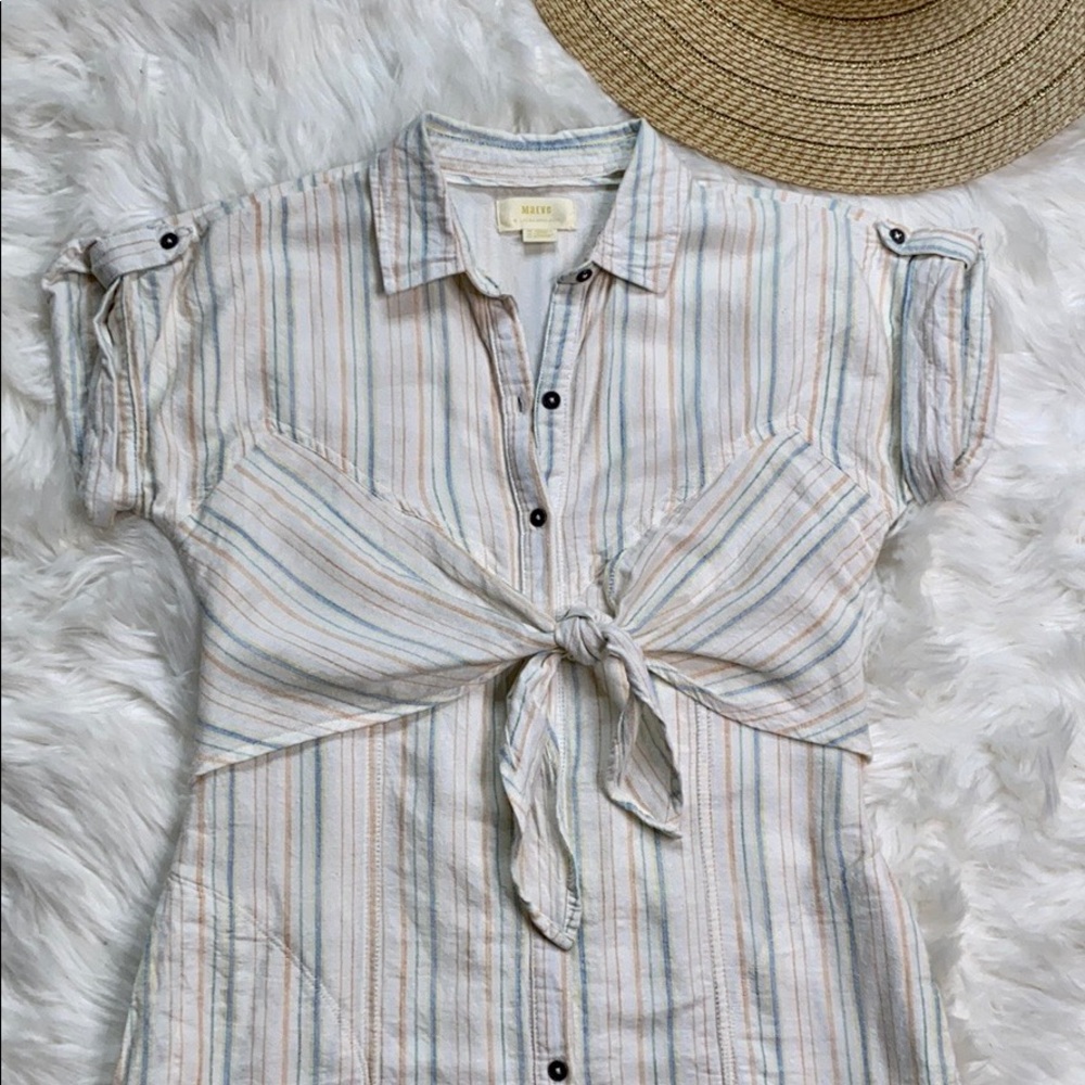 Anthropologie Mauve Striped Cotton Shirt Dress
